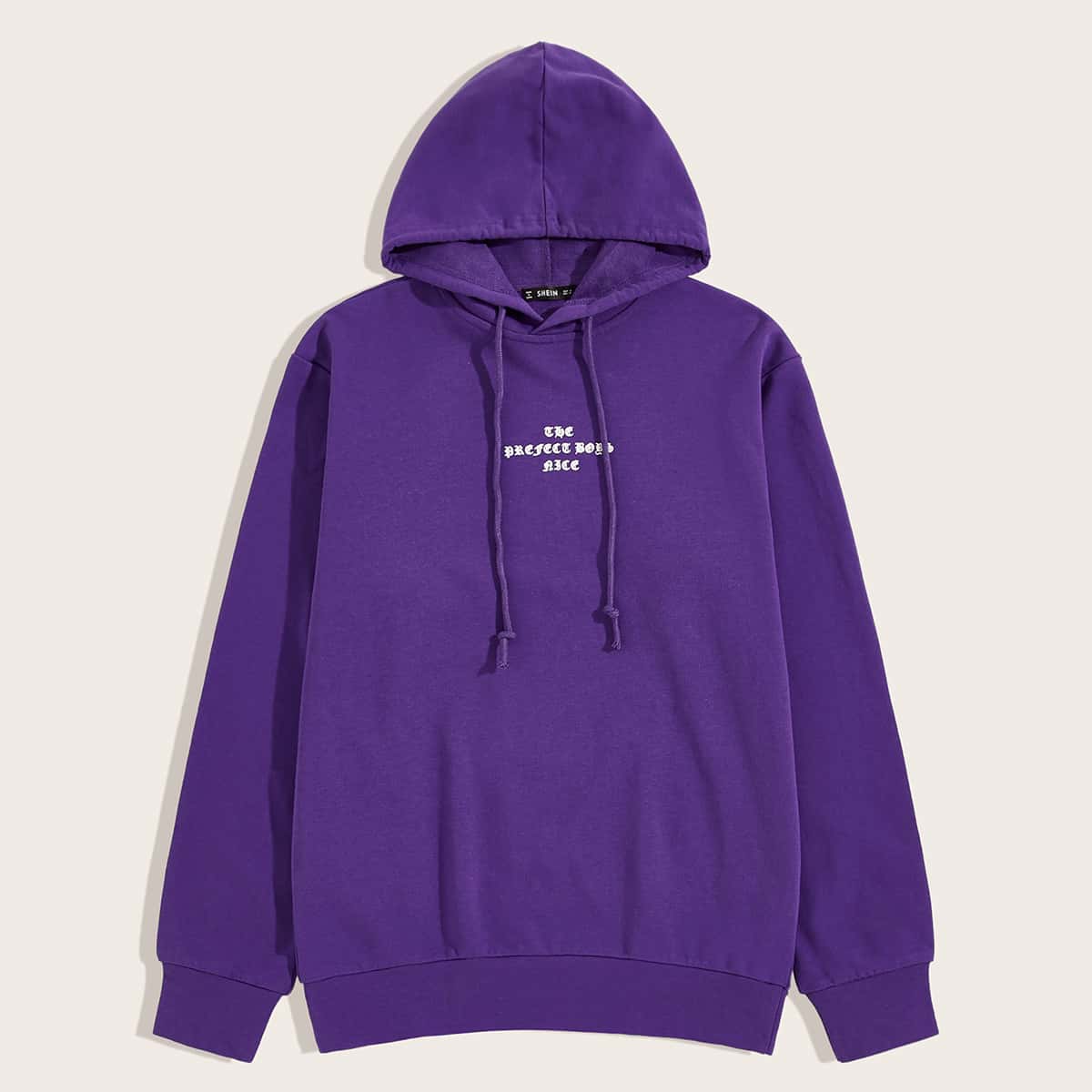 

Guys Slogan Graphic Drawstring Hoodie, Purple bright