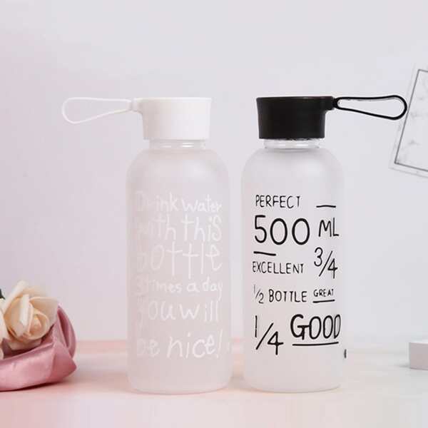 

1pc Slogan Print Plastic Water Bottle, Multicolor