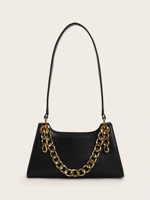 

Metal Chain Handle Tote Bag, Black