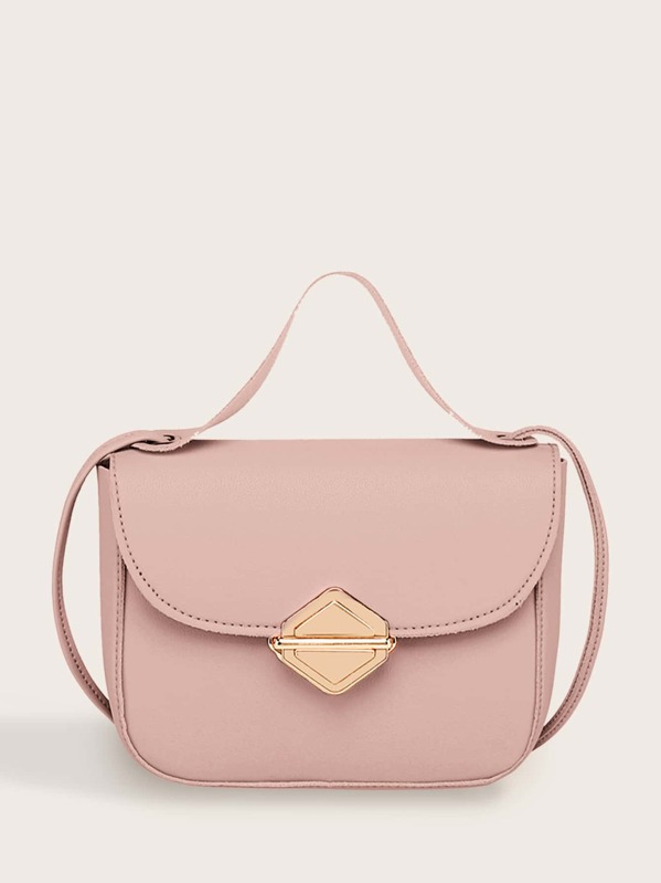 

Metal Lock Stitch Trim Satchel Bag, Pink