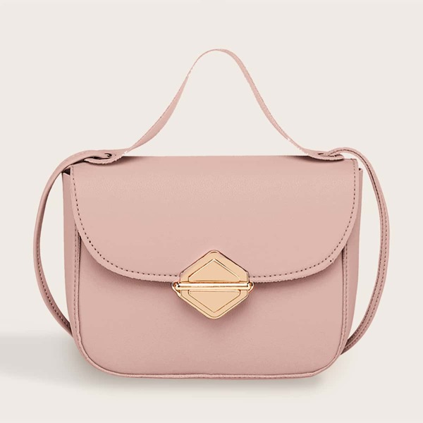 

Metal Lock Stitch Trim Satchel Bag, Pink