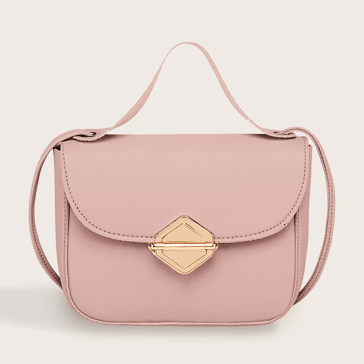 

Metal Lock Stitch Trim Satchel Bag, Pink