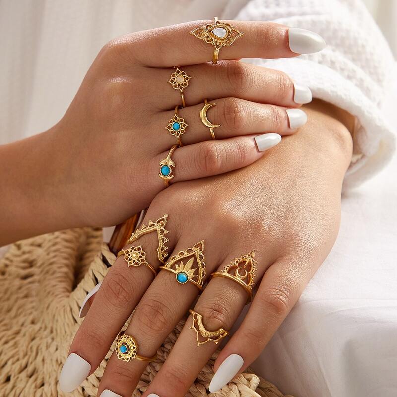 

11pcs Flower Decor Ring, Gold