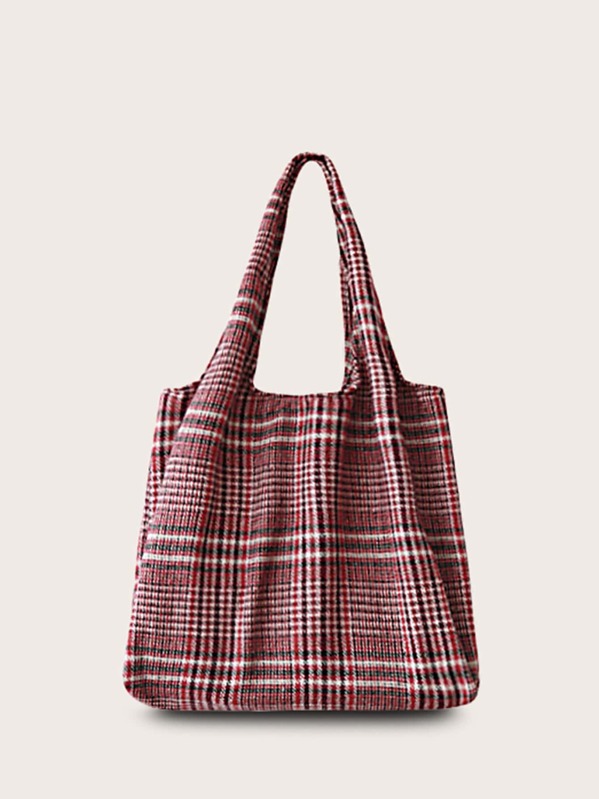 

Plaid Pattern Tote Bag, Red