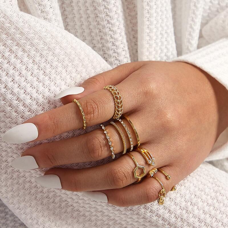 

10pcs Simple Twist Ring, Gold