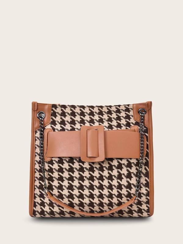 

Houndstooth Print Tote Bag, Multicolor