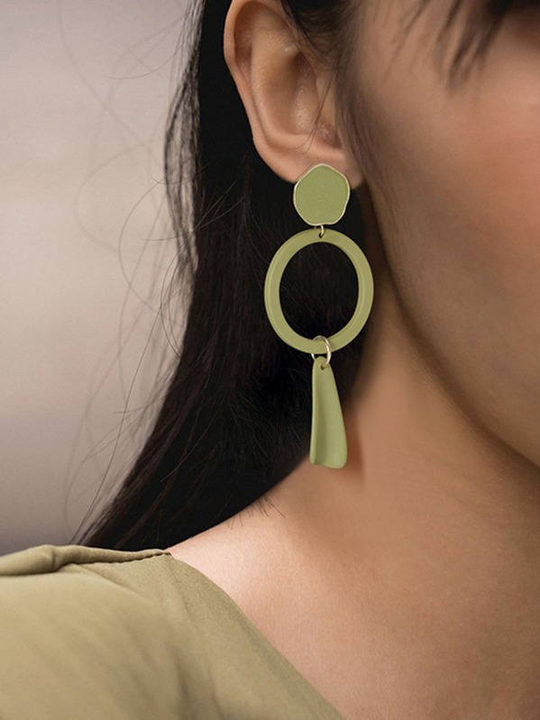 

1pair Geometric Dangle Earrings, Green