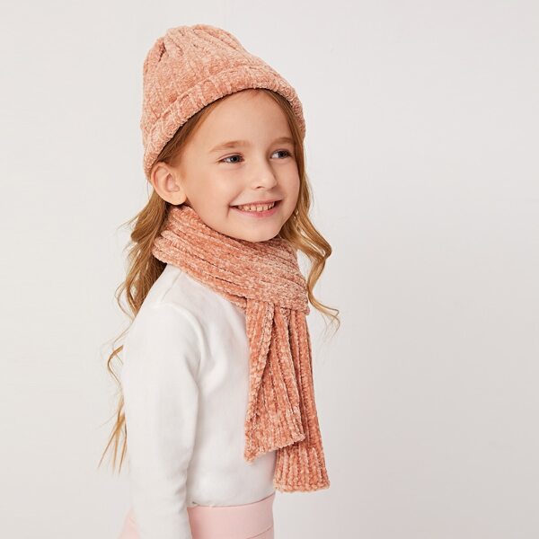 

2pcs Girls Beanie & Ring Scarf, Pink