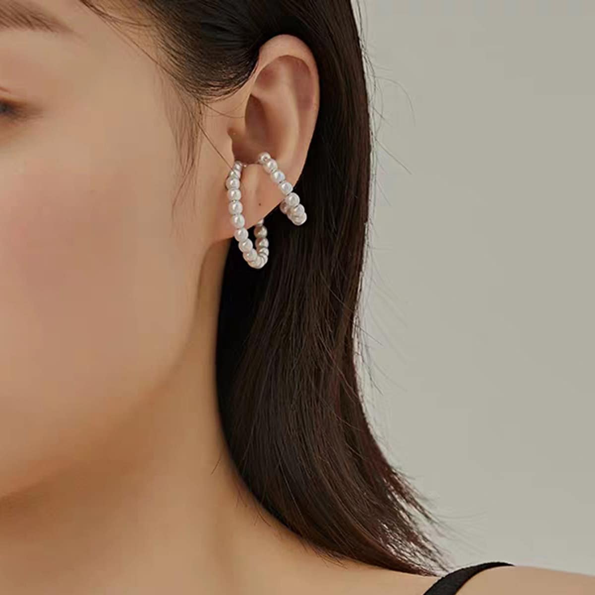 

1pair Faux Pearl Beaded Ear Cuff, Multicolor