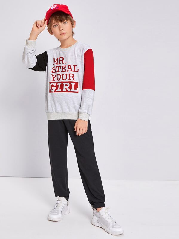 

Boys Slogan Graphic Color Block Pullover & Sweatpants Set, Multicolor, Bogdan