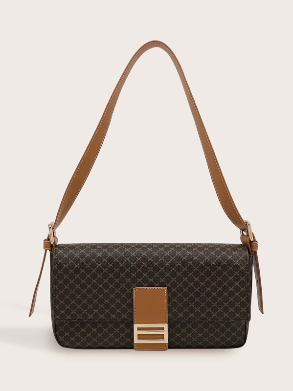 

Metal Detail Plaid Pattern Tote Bag, Brown