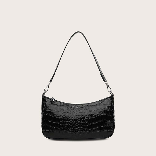 

Croc Embossed Baguette Bag, Black