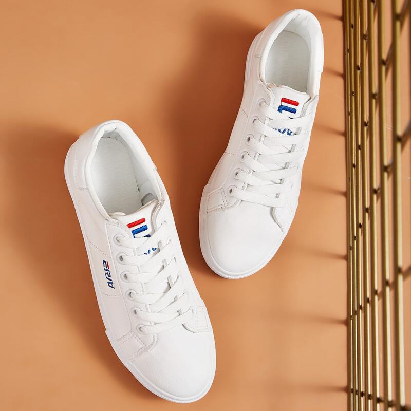 

Embroidered Detail Lace-up Front Sneakers, White