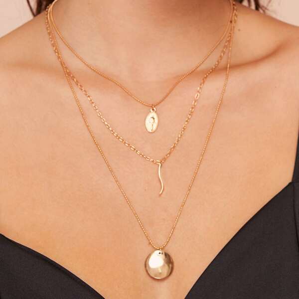 

Coin Charm Layered Necklace 1pc, Gold