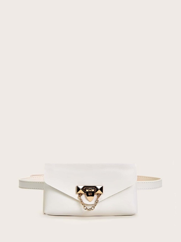 

Metal Chain Decor Fanny Pack, White