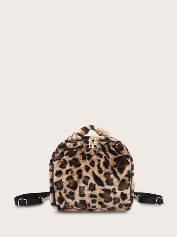 

Leopard Pattern Fluffy Backpack, Multicolor
