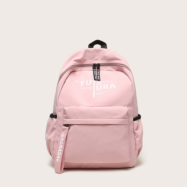 

Letter Graphic Pocket Front Backpack, Pink