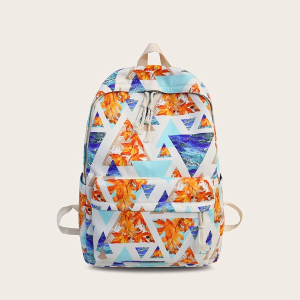 

Geometric Graphic Pocket Front Backpack, Multicolor