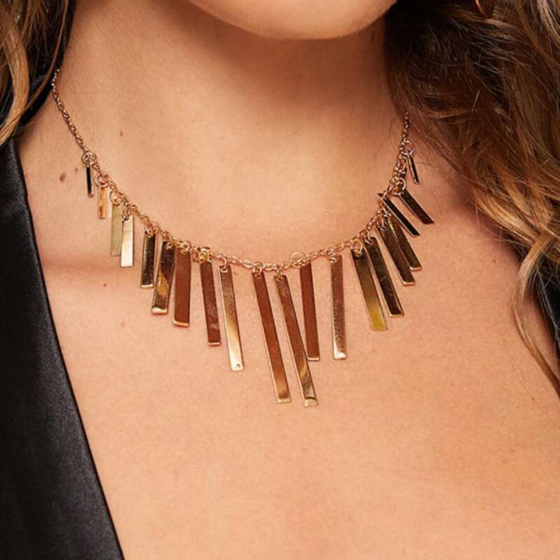 

1pc Geometric Tassel Charm Necklace, Gold