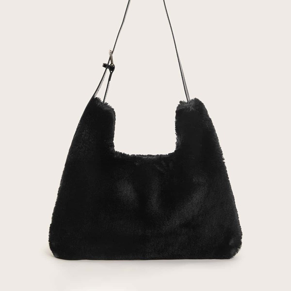 

Faux Fur Fluffy Tote Bag, Black