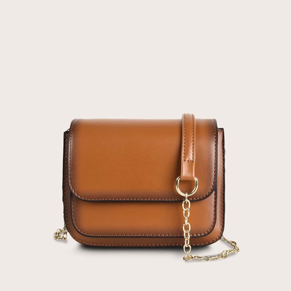 

Stitch Trim Flap Chain Bag, Brown