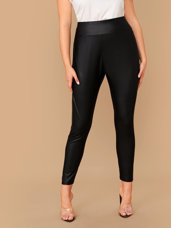 

Plus Elastic Waist Leather Look Leggings, Black, Lauren Searle