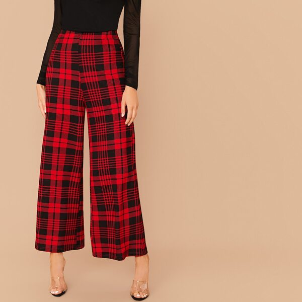 

Wide Leg Plaid Pants, Red