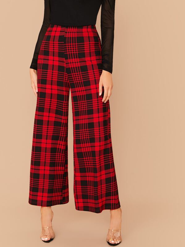 

Wide Leg Plaid Pants, Red, MONIKA PARTYKAA