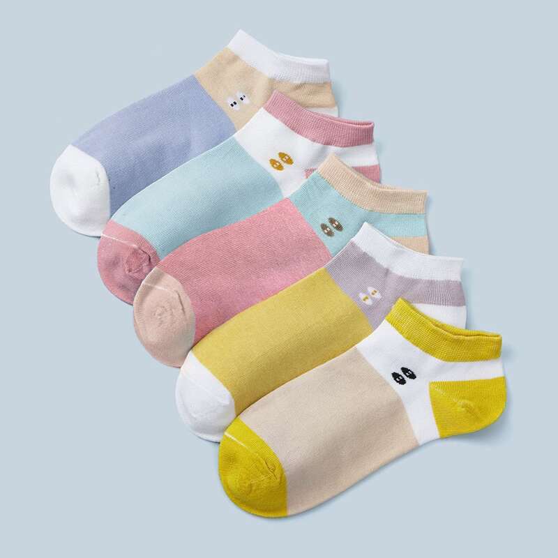 

5pairs Color Block Ankle Socks, Multicolor