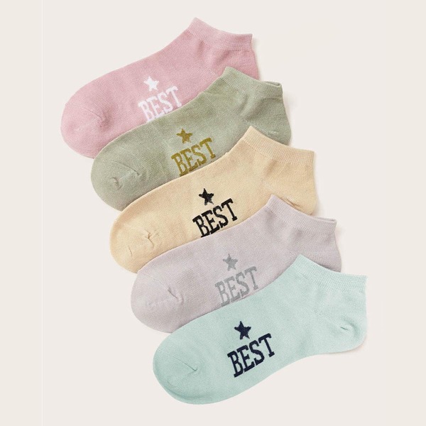 

5pairs Letter Pattern Ankle Socks, Multicolor