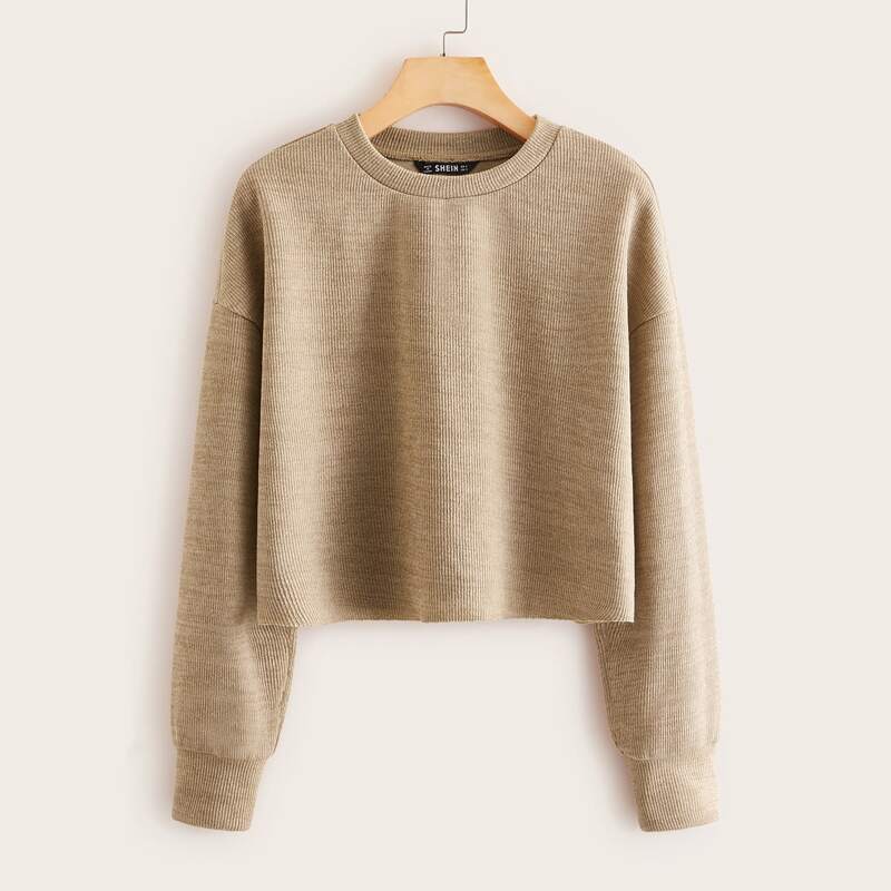 

Drop Shoulder Rib-knit Top, Khaki