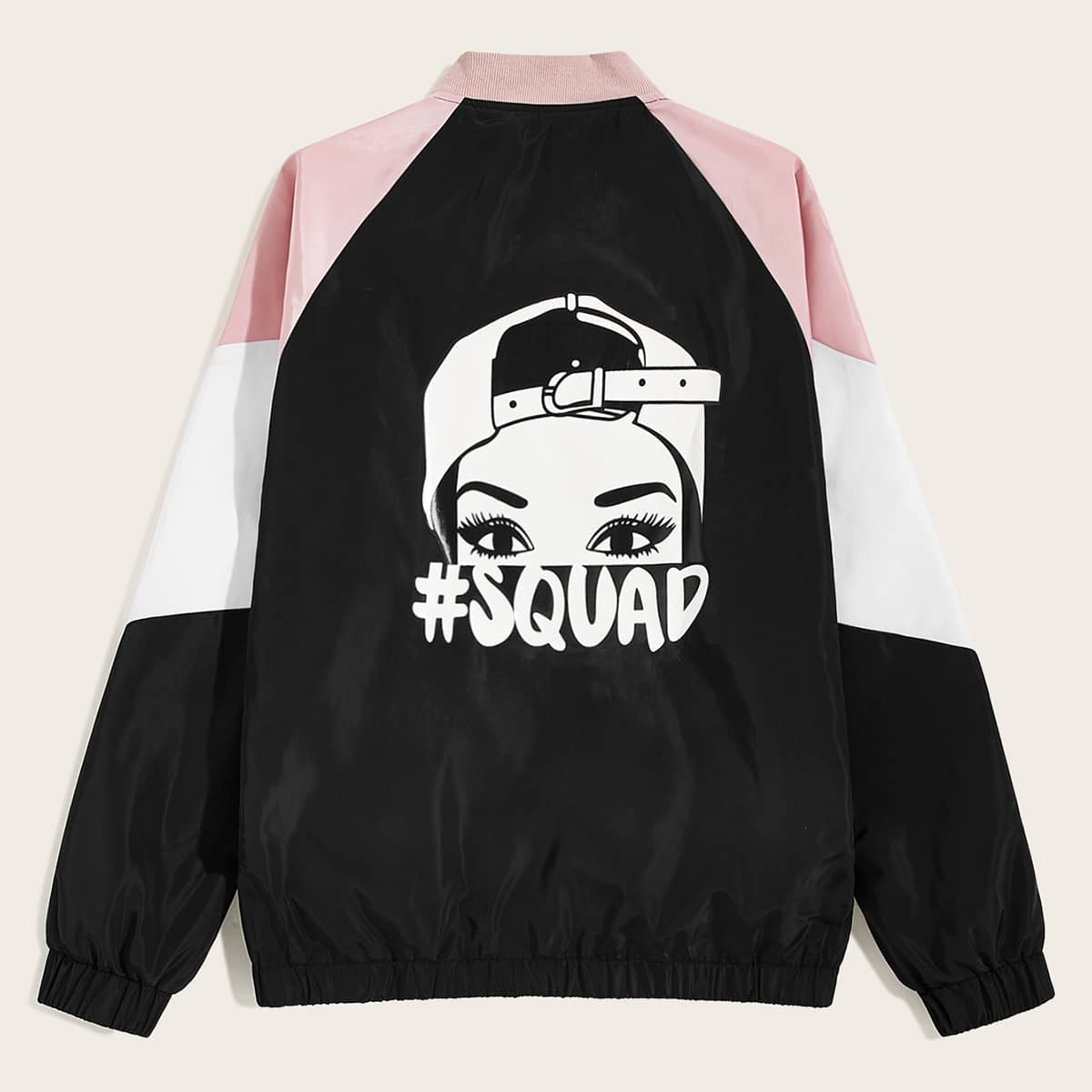 

Guys Color Block Raglan Sleeve Figure Graphic Bomber Jacket, Black