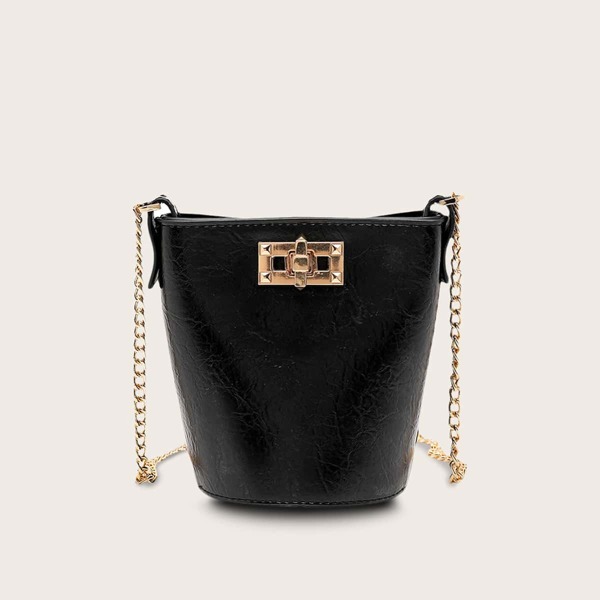

Mini Twist Lock Bucket Chain Bag, Black