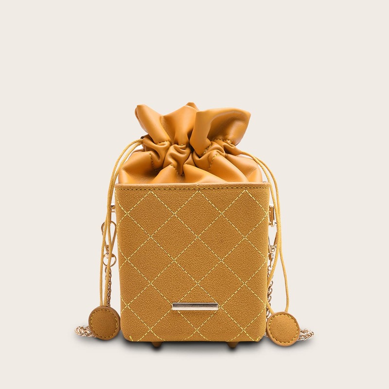 

Mini Stitch Detail Drawstring Chain Bag, Yellow