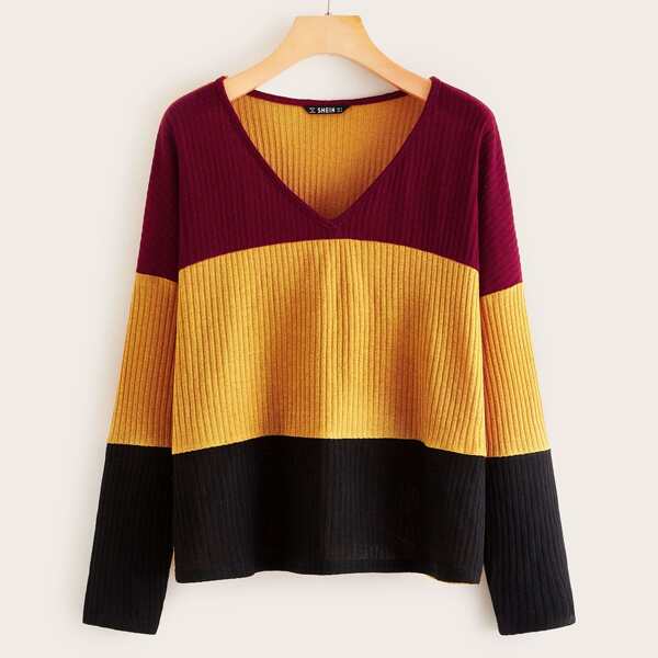 

Colorblock Print Rib-Knit Tee, Multicolor