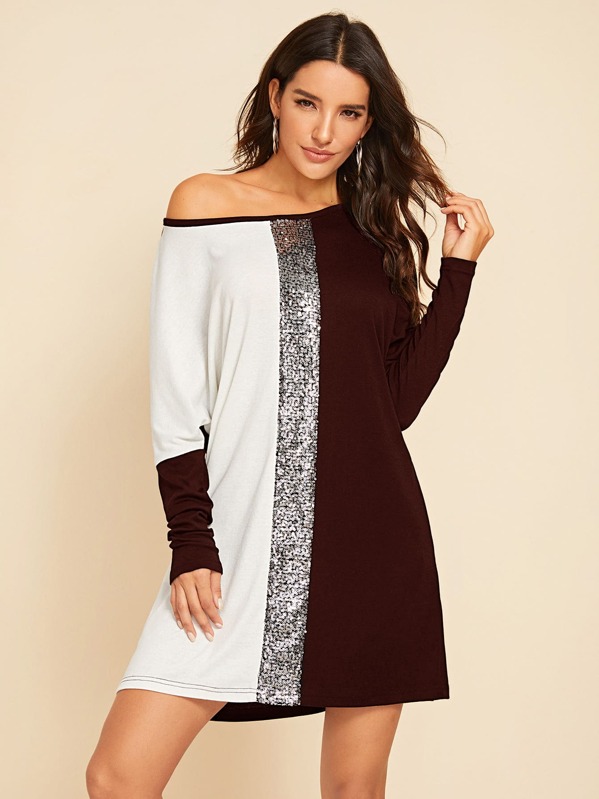 

Contrast Sequin Cut-and-sew Tee Dress, Multicolor, Juliana