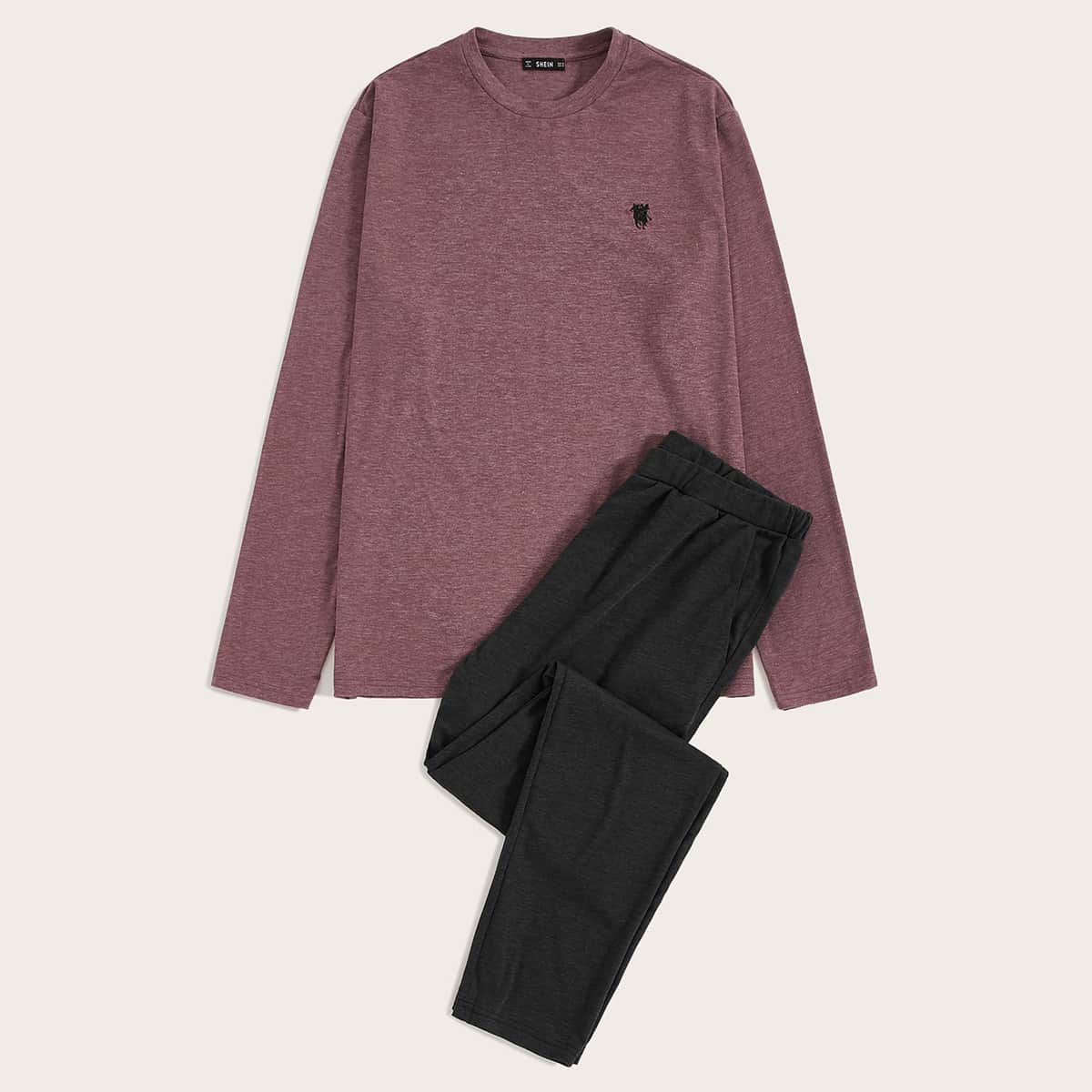 

Guys Embroidered Detail Tee & Sweatpants PJ Set, Multicolor