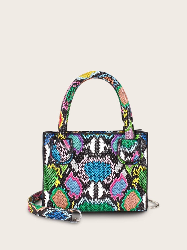 

Snakeskin Print Satchel Bag, Multicolor