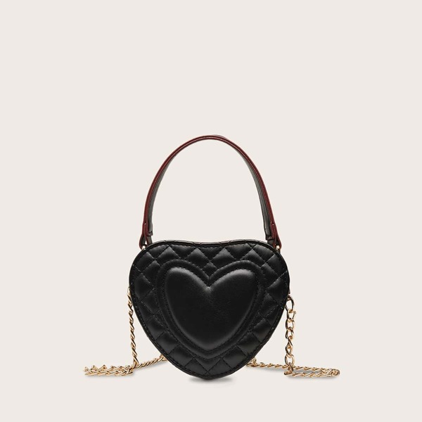 

Mini Heart Shaped Quilted Satchel Bag, Black