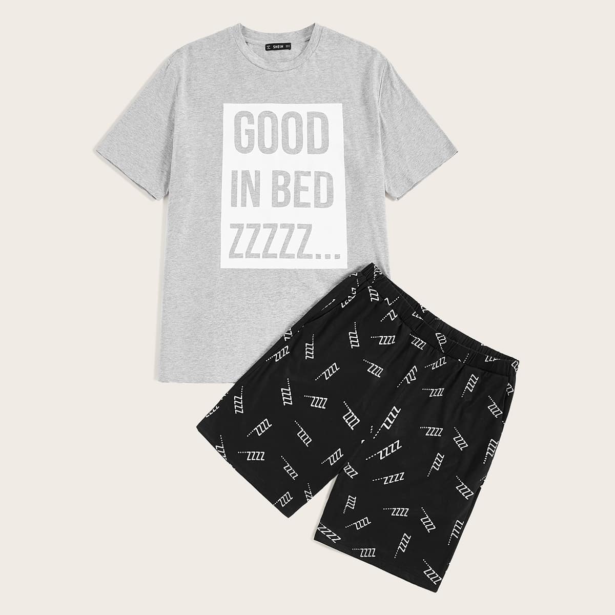 

Guys Slogan Graphic Tee & All Over Print Shorts PJ Set, Multicolor