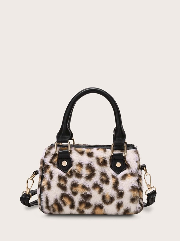 

Leopard Fluffy Satchel Bag, Multicolor