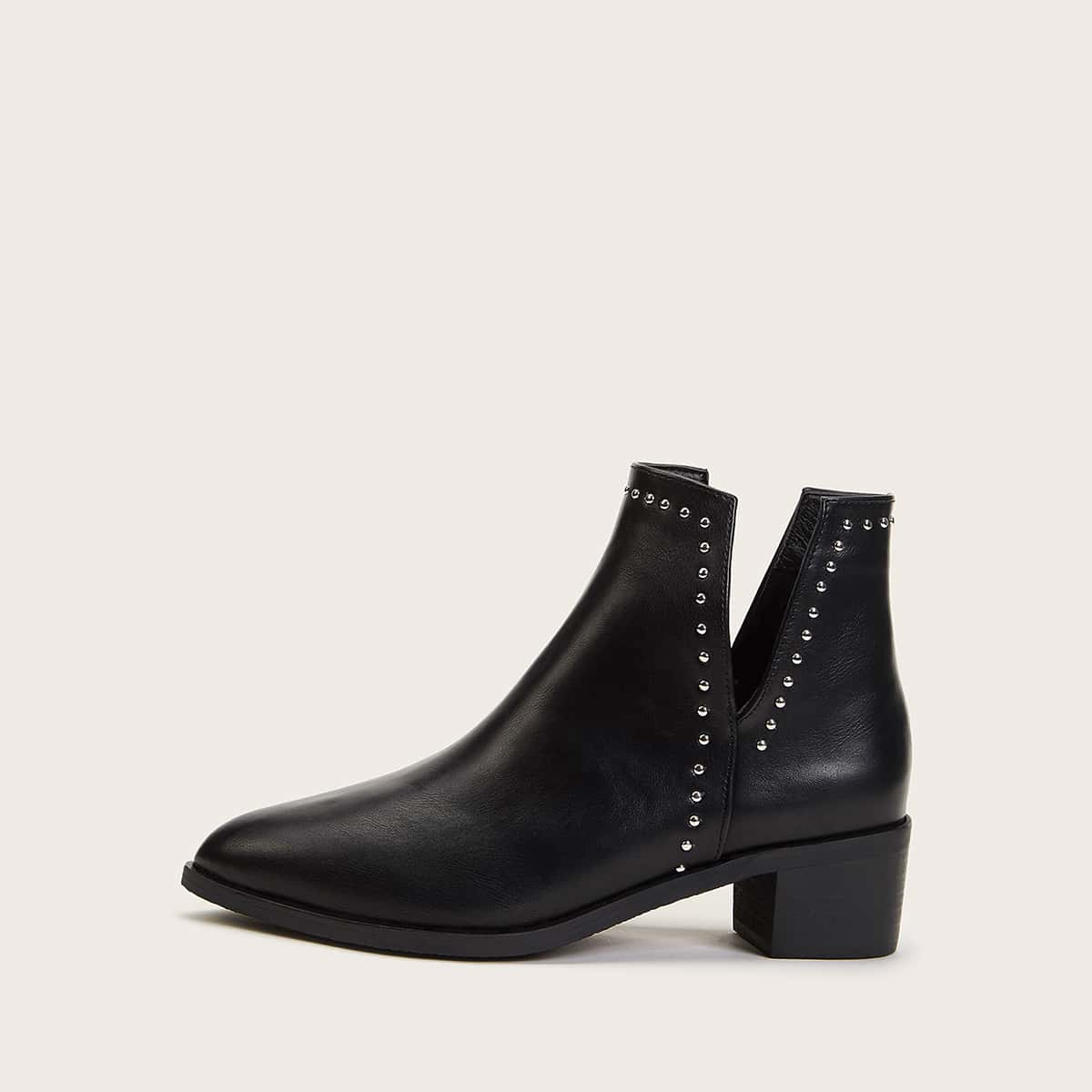 

Studded Decor Side Cut Boots, Black