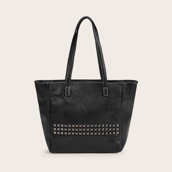 

Studded Decor Winged Tote Bag, Black