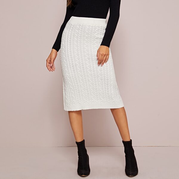 

Cable Knit Midi Sweater Skirt, White