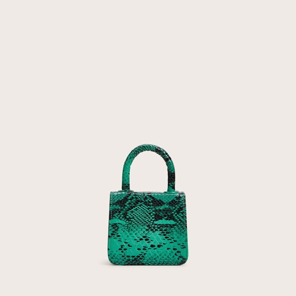 

Mini Snakeskin Satchel Bag, Green
