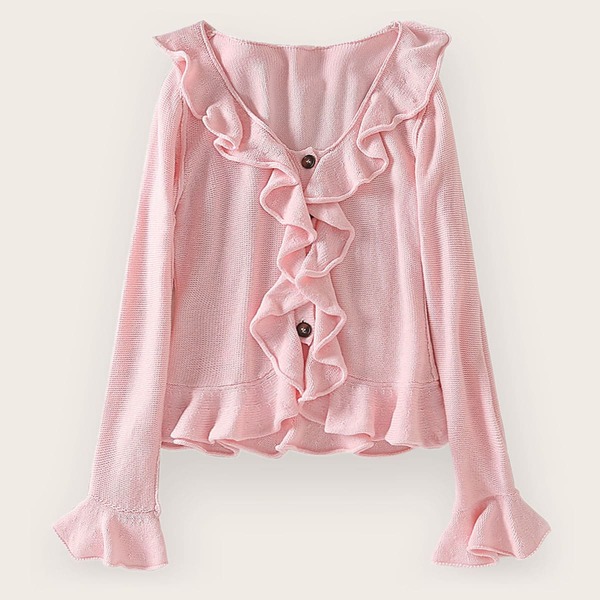 

Ruffle Trim Button Through Cardigan, Pink