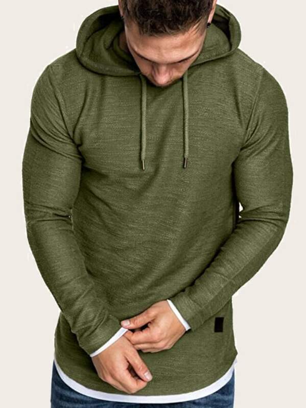 

Men Contrast Trim Drawstring Hoodie, Army green