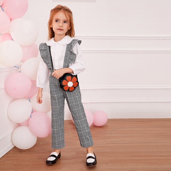 

Toddler Girls Frill Blouse & Plaid Pinafore Pants, Multicolor