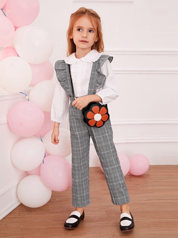 

Toddler Girls Frill Blouse & Plaid Pinafore Pants, Multicolor, Sofia B