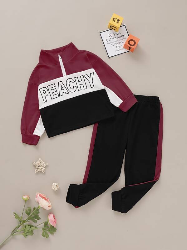 

Toddler Girls Color-block Letter Graphic Sweatshirt With Joggers, Multicolor